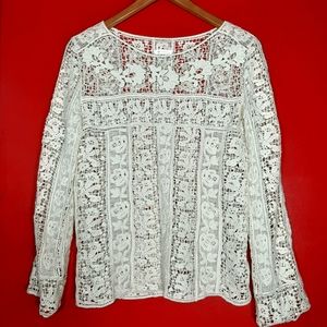 Crochet Knit Sheer Lace Long bell Sleeve Blouse